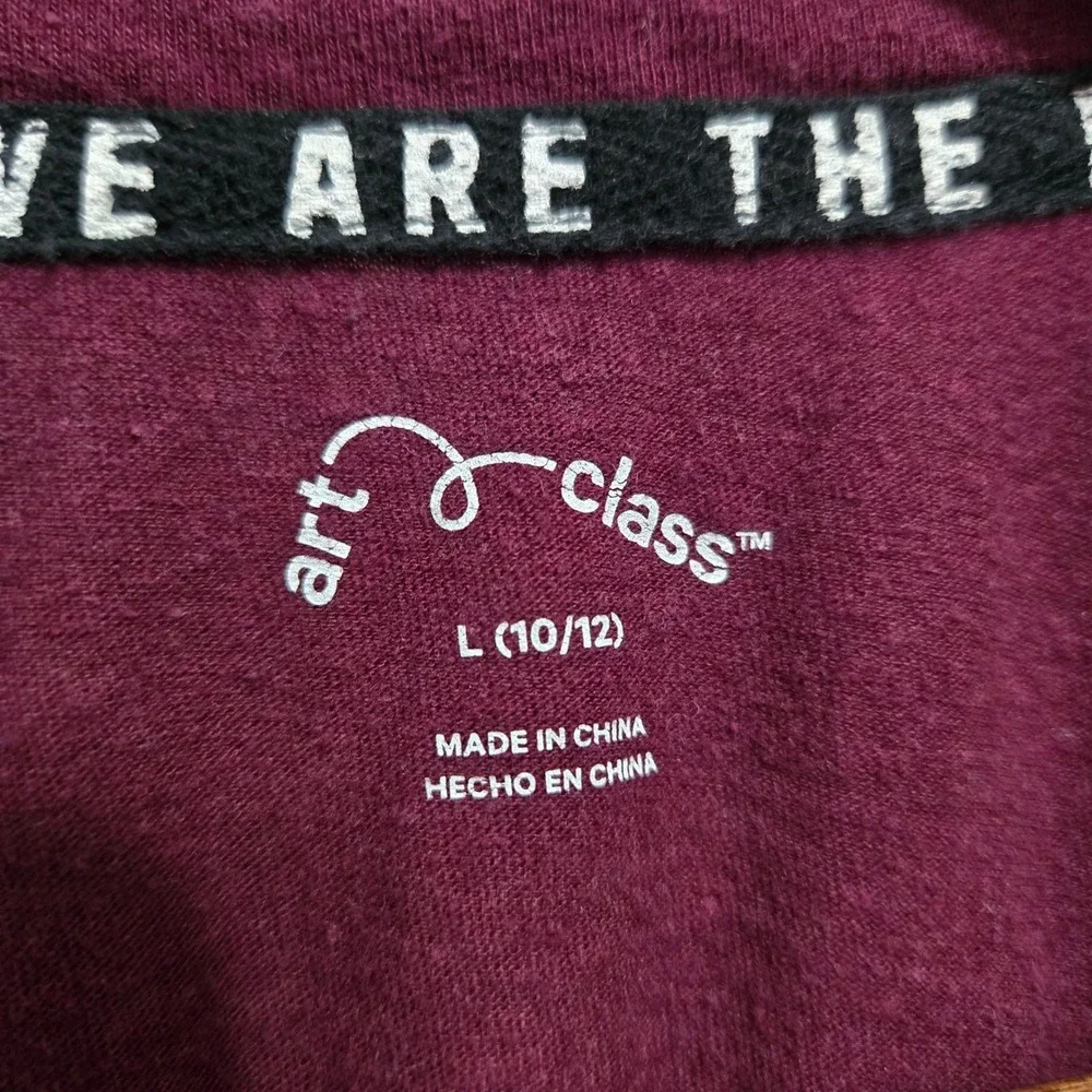 Art Class Girls Burgundy Lead The World Graphic T-Shirt Side Zipper Size L 10/12